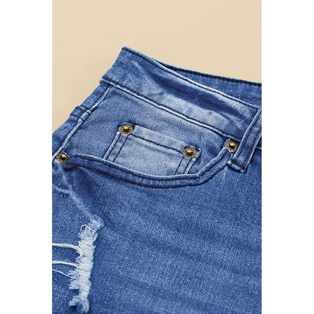 Womens High Waist Distressed Flare Jeans Image 10