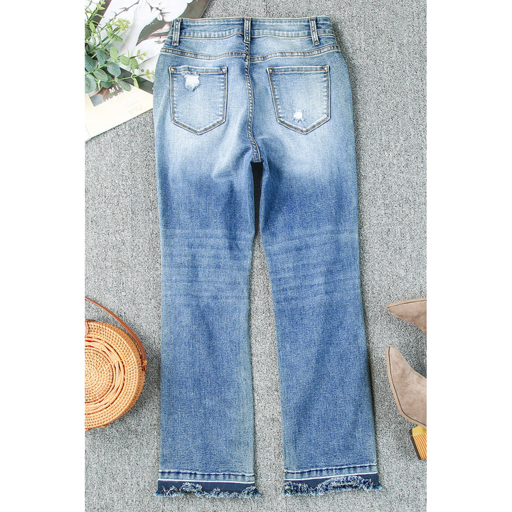 Womens Sky Blue Distressed Holes Hollow-out Boyfriend Jeans Image 10