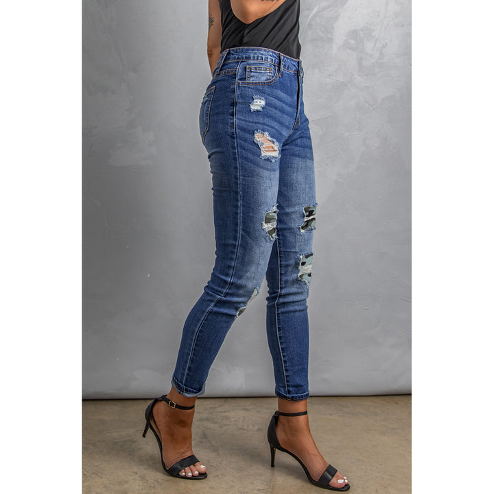 Women's Camo Patch Destroyed Skinny Jeans Image 1
