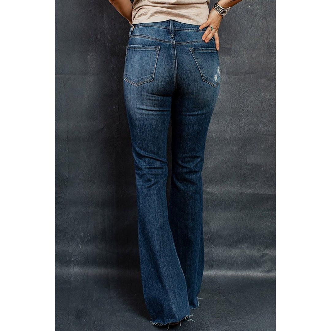 Womens Dark Wash Mid Rise Flare Jeans Image 1