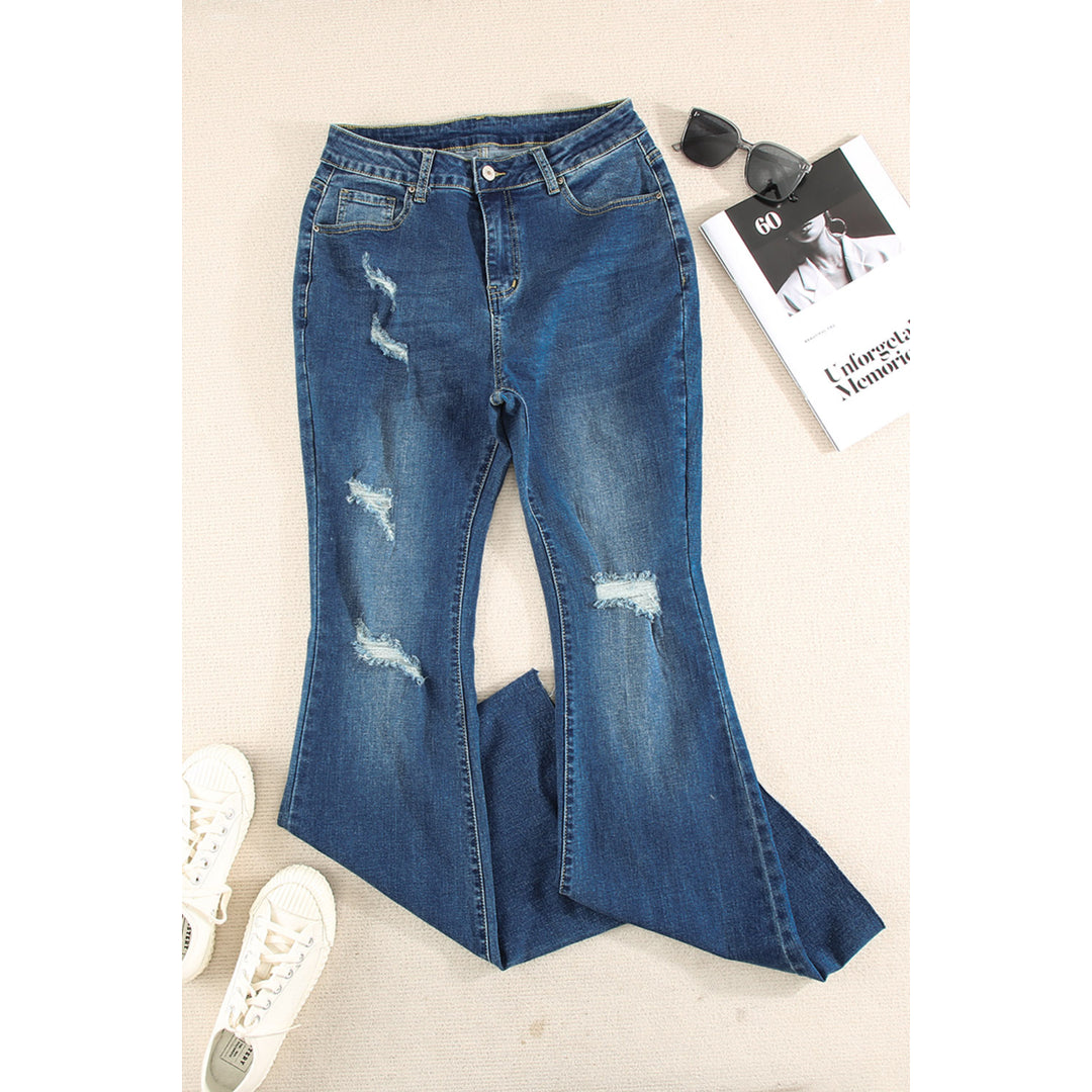 Womens Dark Wash Mid Rise Flare Jeans Image 4