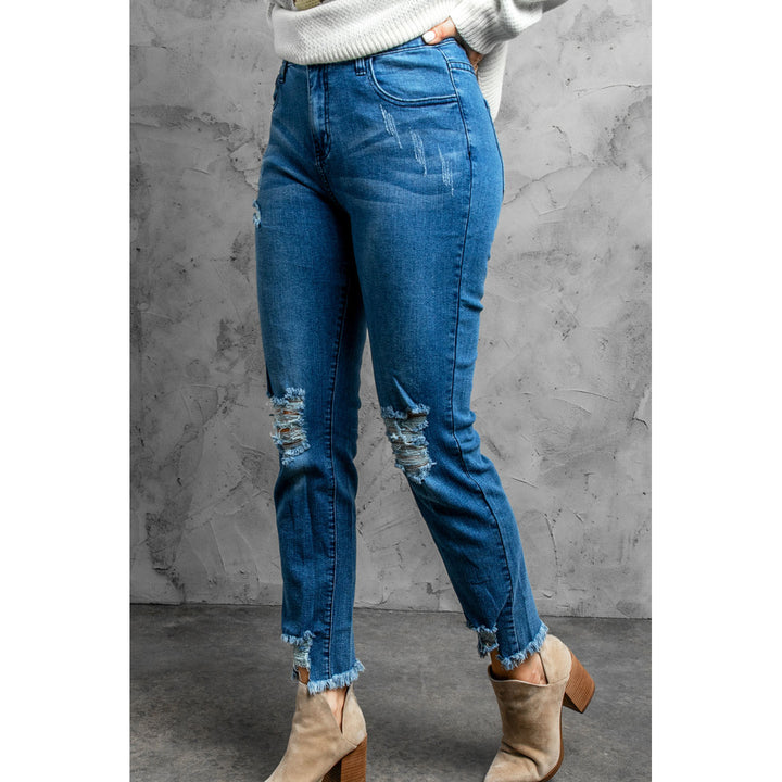 Women's Ripped Slim Fit Washed Jeans Image 1