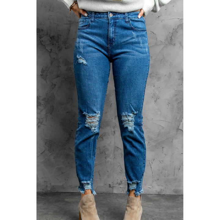 Women's Ripped Slim Fit Washed Jeans Image 3