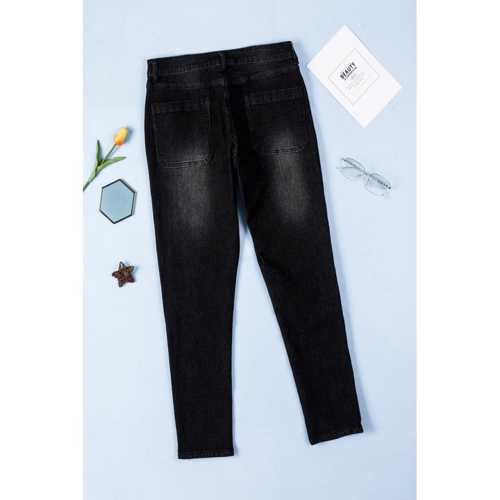 Womens Black Button Fly Skinny Jeans with Pockets Image 2