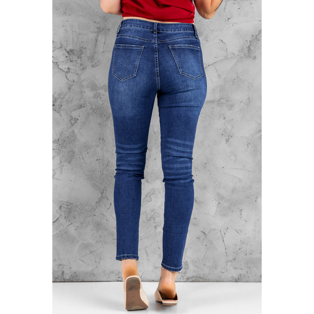 Women's Blue High Rise Skinny Button Fly Jeans Image 2