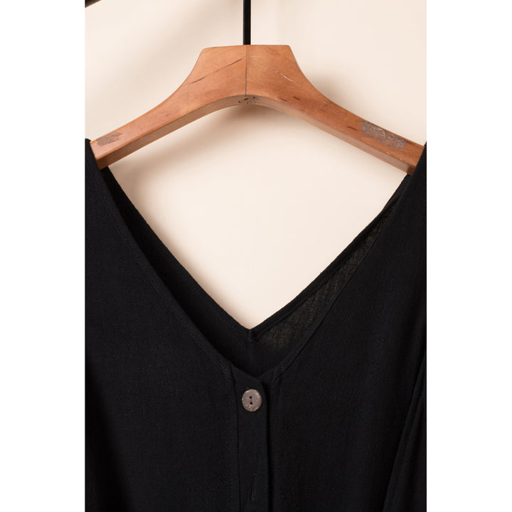 Womens Black V Neck Button Belted Jumpsuit with Pockets Image 10
