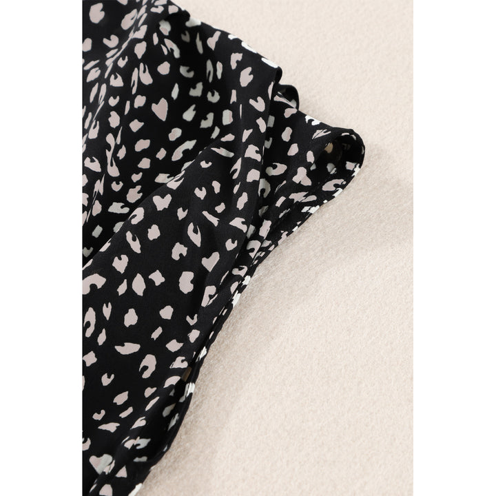 Womens Black Leopard Print Belted V Neck Short Sleeve Romper Image 9