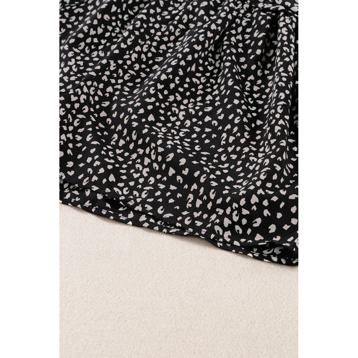 Womens Black Leopard Print Belted V Neck Short Sleeve Romper Image 11