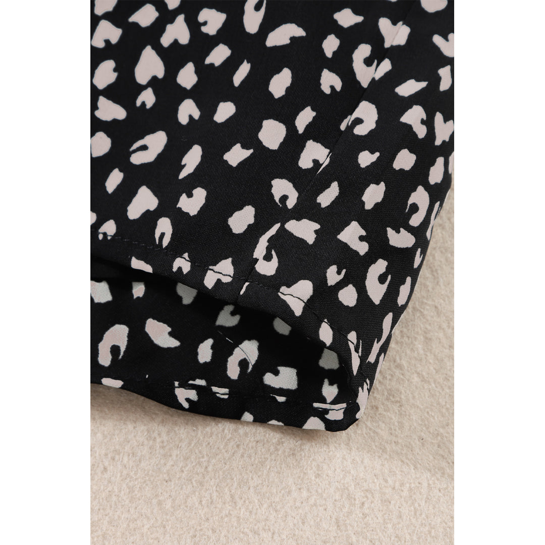 Womens Black Leopard Print Belted V Neck Short Sleeve Romper Image 12