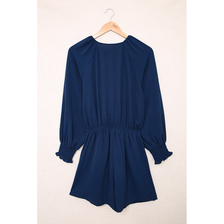 Womens Navy Tie Knot Puff Long Sleeve Romper Image 10