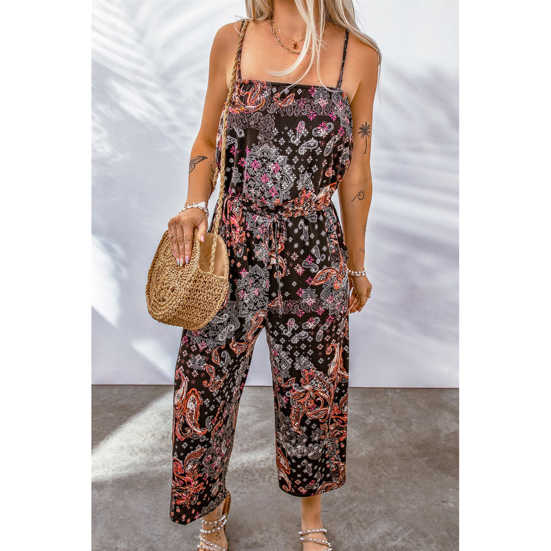 Womens Black Mixed Paisley Print Cropped Jumpsuit Image 1