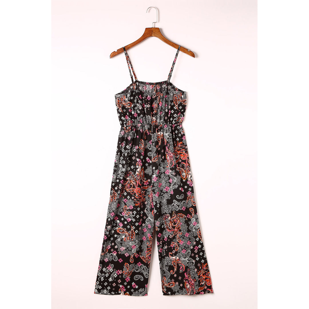 Womens Black Mixed Paisley Print Cropped Jumpsuit Image 6