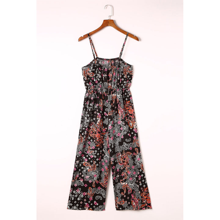 Womens Black Mixed Paisley Print Cropped Jumpsuit Image 6