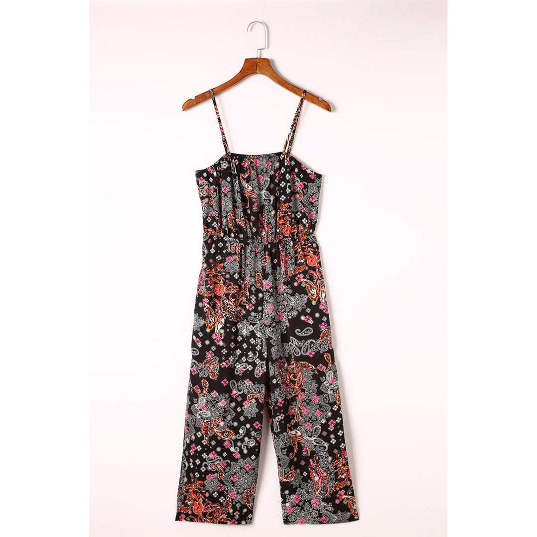 Womens Black Mixed Paisley Print Cropped Jumpsuit Image 7