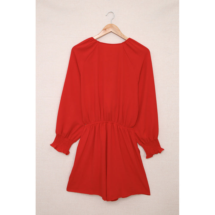 Womens Red Tie Knot Puff Long Sleeve Romper Image 12