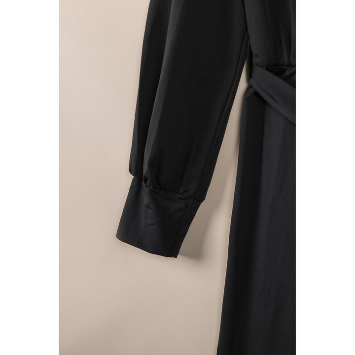 Womens Black V Neck Wrap Waist Tie Long Sleeve Jumpsuit Image 12