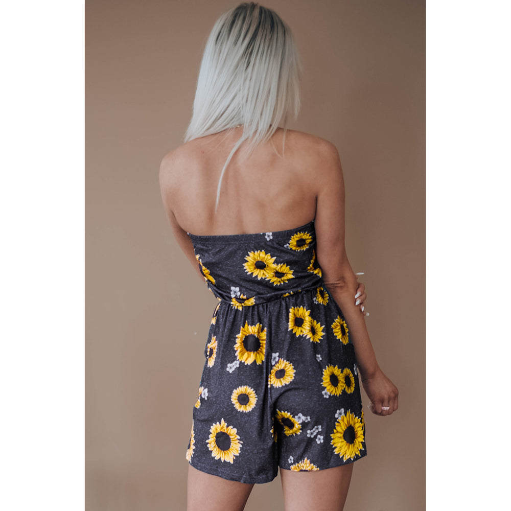 Womens Yellow Floral Print Bandeau Romper with Pockets Image 2