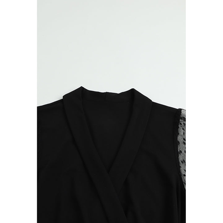 Womens Black Mesh Contrast V Neck Wrap Long Sleeve Jumpsuit Image 7