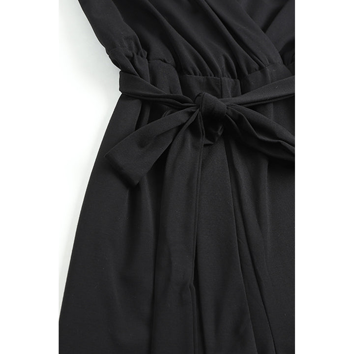 Womens Black Mesh Contrast V Neck Wrap Long Sleeve Jumpsuit Image 8
