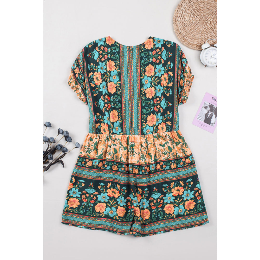 Womens Multicolor Spring Floral Buttons Short Sleeve Romper Image 10