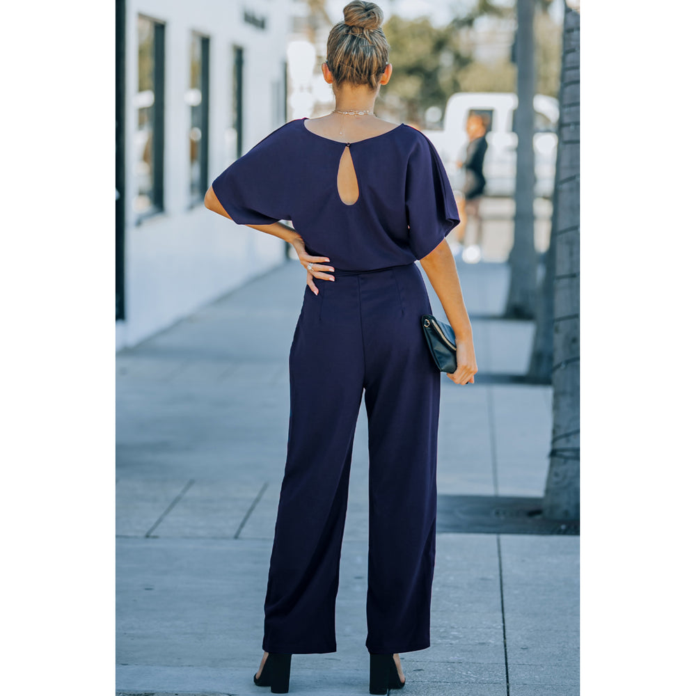 Womens Blue Oh So Glam Belted Wide Leg Jumpsuit Image 2