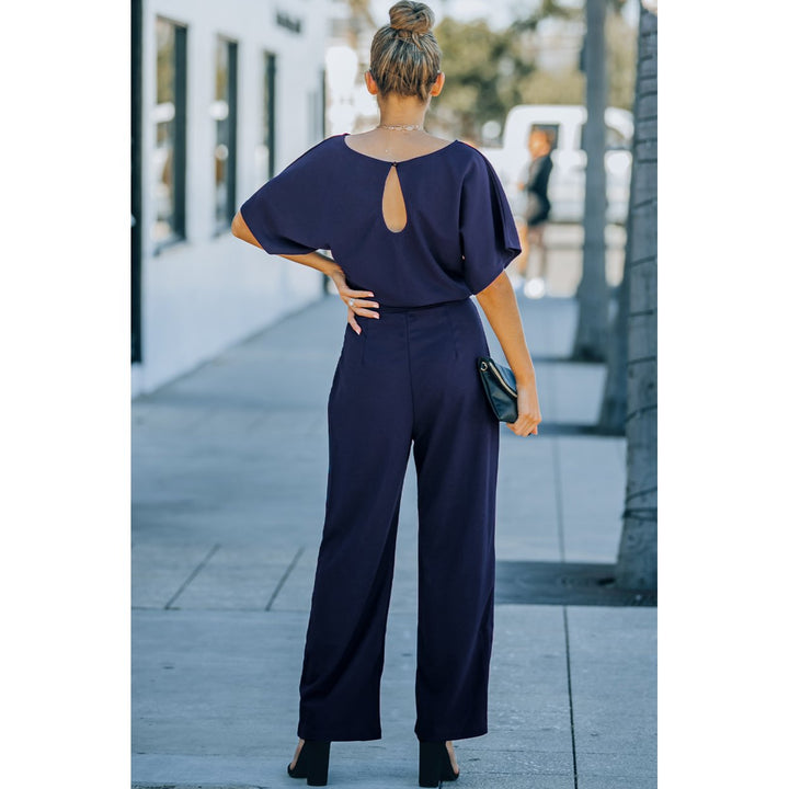 Womens Blue Oh So Glam Belted Wide Leg Jumpsuit Image 1