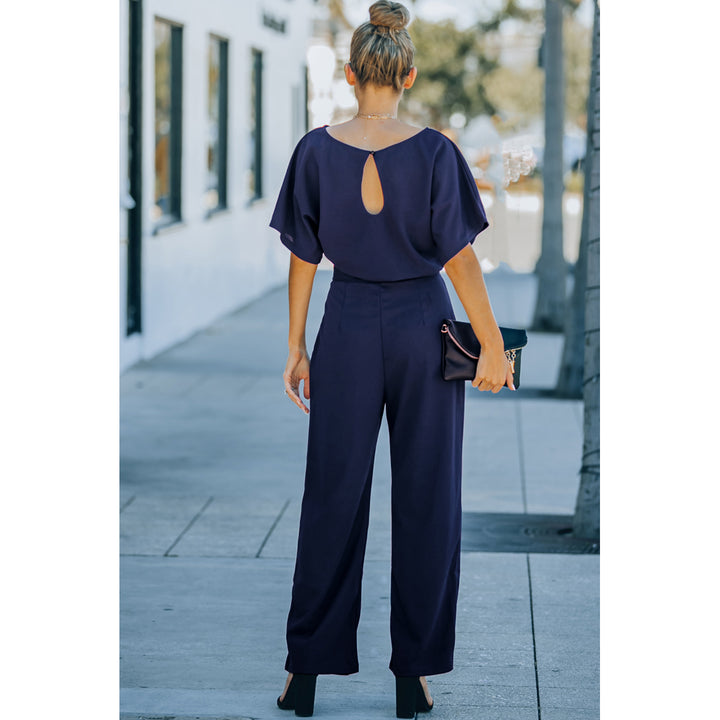Womens Blue Oh So Glam Belted Wide Leg Jumpsuit Image 4