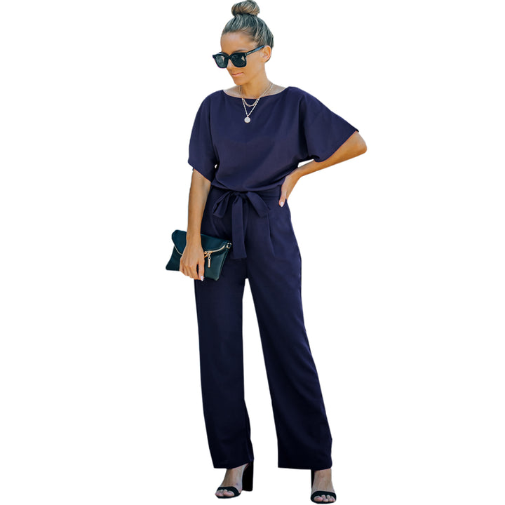 Womens Blue Oh So Glam Belted Wide Leg Jumpsuit Image 9