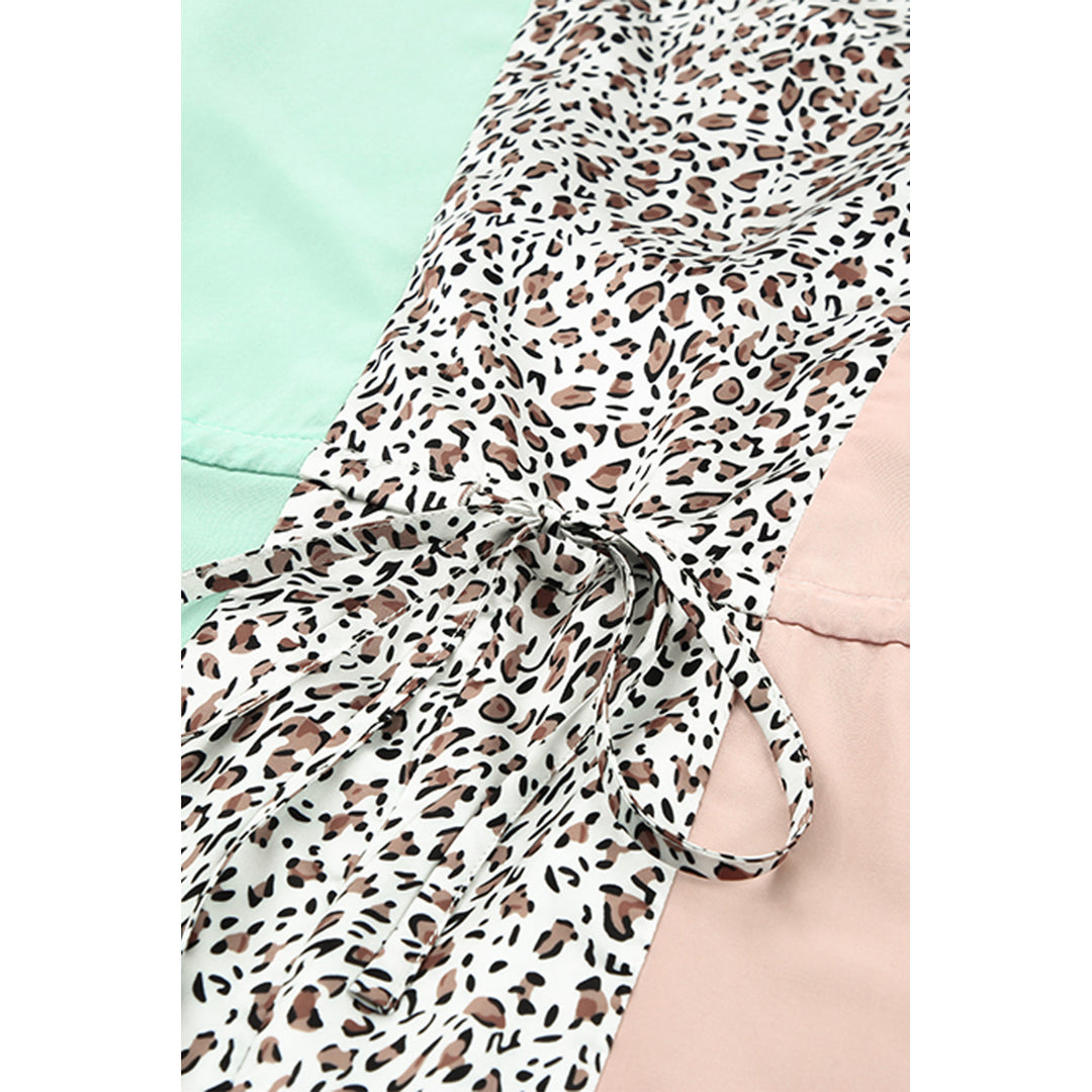 Womens Leopard V Neck Ruffle Leopard Color Block Romper Image 4