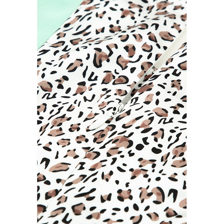 Womens Leopard V Neck Ruffle Leopard Color Block Romper Image 8