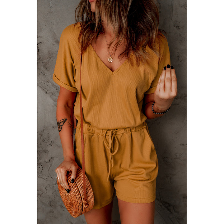 Womens Brown Pocketed Knit Romper Image 3