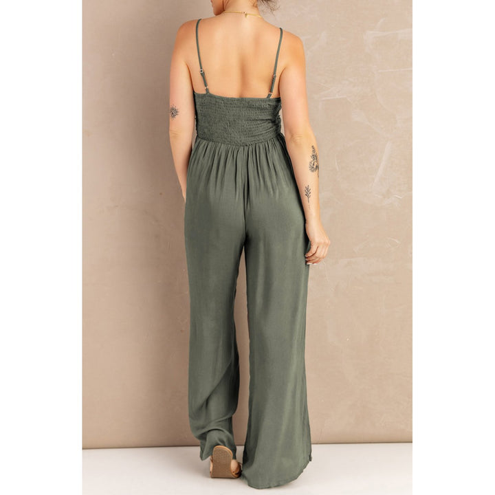 Womens Gray Knotted Hollow-out Front Sleeveless Wide Leg Jumpsuit Image 1
