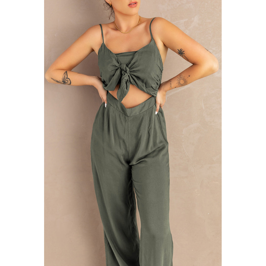 Womens Gray Knotted Hollow-out Front Sleeveless Wide Leg Jumpsuit Image 3