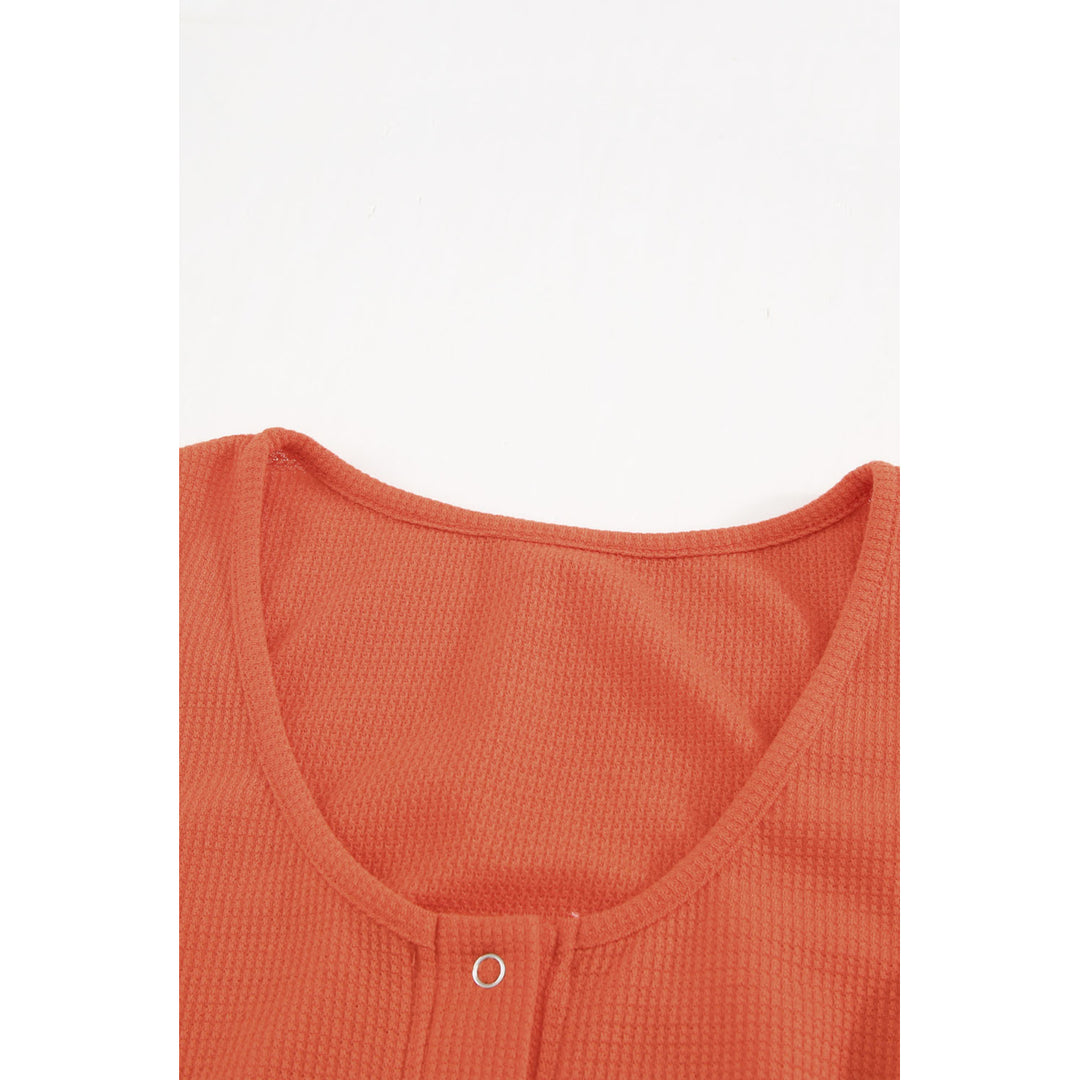 Womens Orange Buttons Drawstring Elastic Waist Sleeveless Romper Image 8