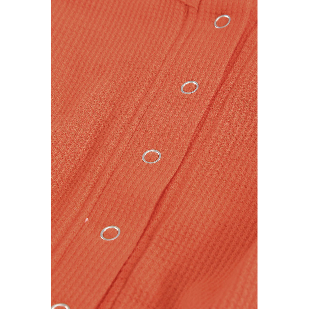 Womens Orange Buttons Drawstring Elastic Waist Sleeveless Romper Image 9