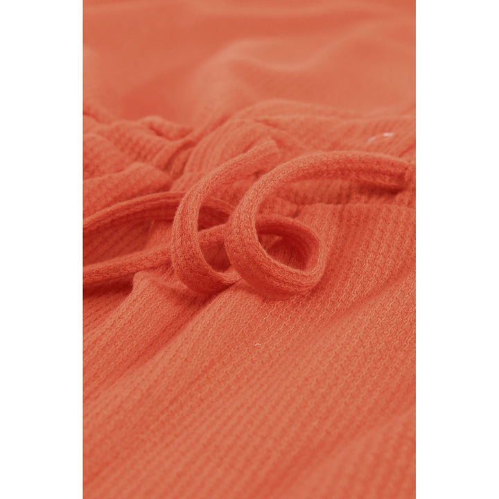 Womens Orange Buttons Drawstring Elastic Waist Sleeveless Romper Image 10