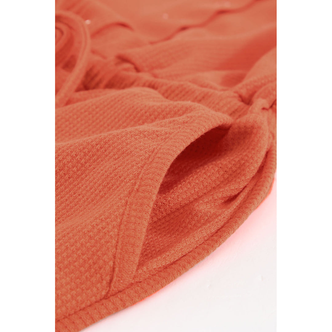 Womens Orange Buttons Drawstring Elastic Waist Sleeveless Romper Image 11