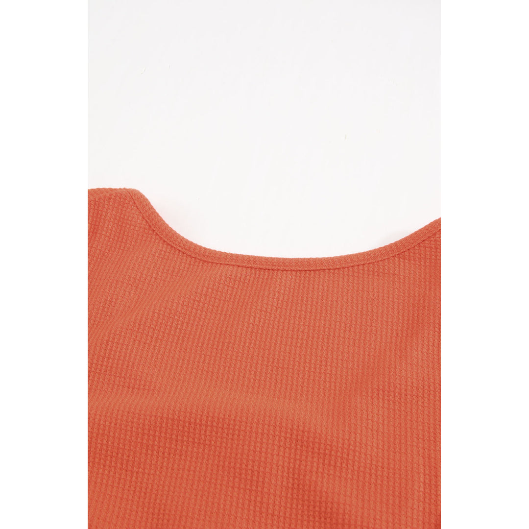 Womens Orange Buttons Drawstring Elastic Waist Sleeveless Romper Image 12