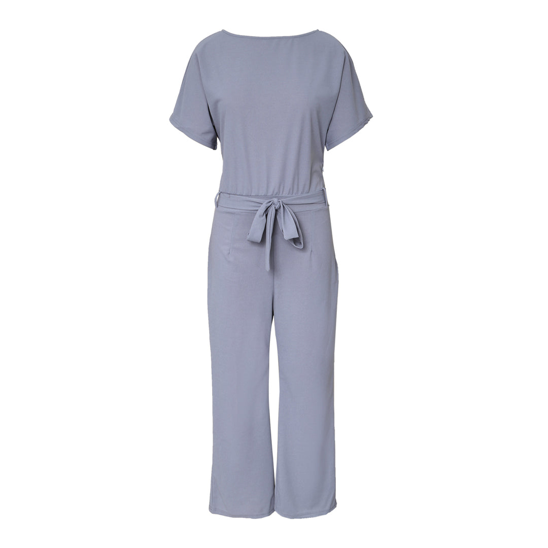 Womens Gray Oh So Glam Belted Wide Leg Jumpsuit Image 1