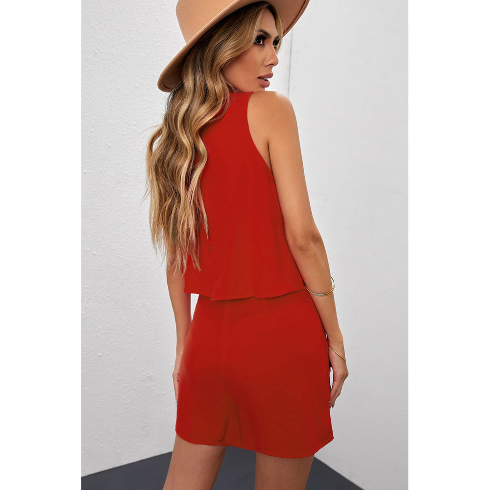 Womens Red O Neck Ruffle Romper Image 2