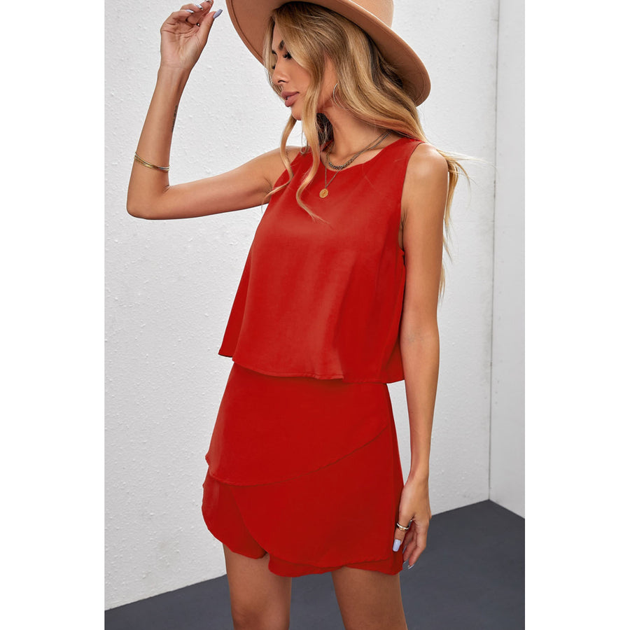 Womens Red O Neck Ruffle Romper Image 1