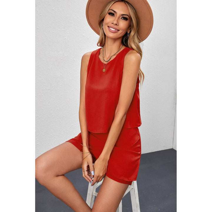 Womens Red O Neck Ruffle Romper Image 6
