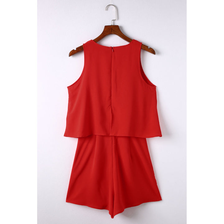 Womens Red O Neck Ruffle Romper Image 8