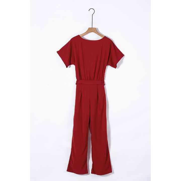 Womens Red Oh So Glam Belted Wide Leg Jumpsuit Image 1