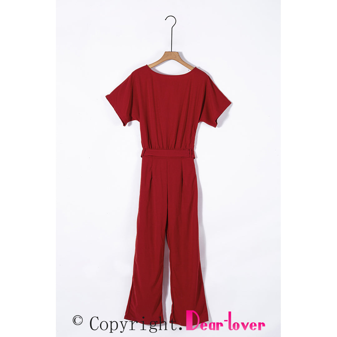 Womens Red Oh So Glam Belted Wide Leg Jumpsuit Image 11