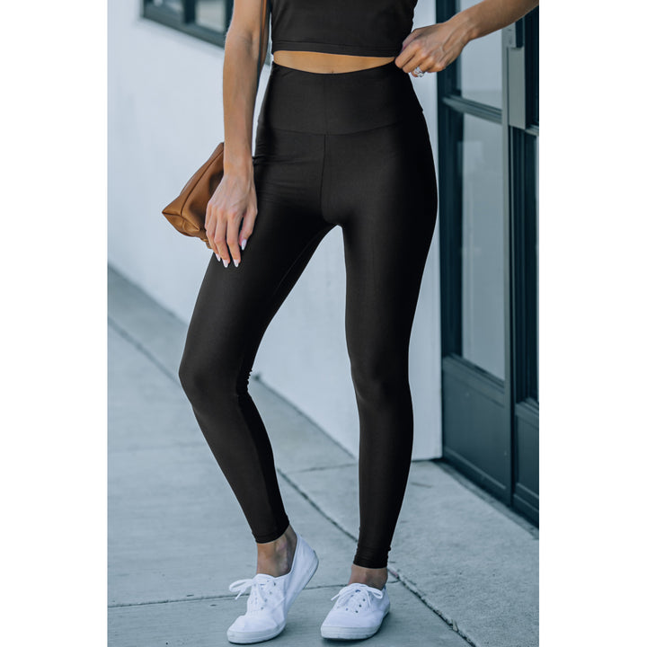 Womens Black High Rise Tight Leggings with Waist Cincher Image 3