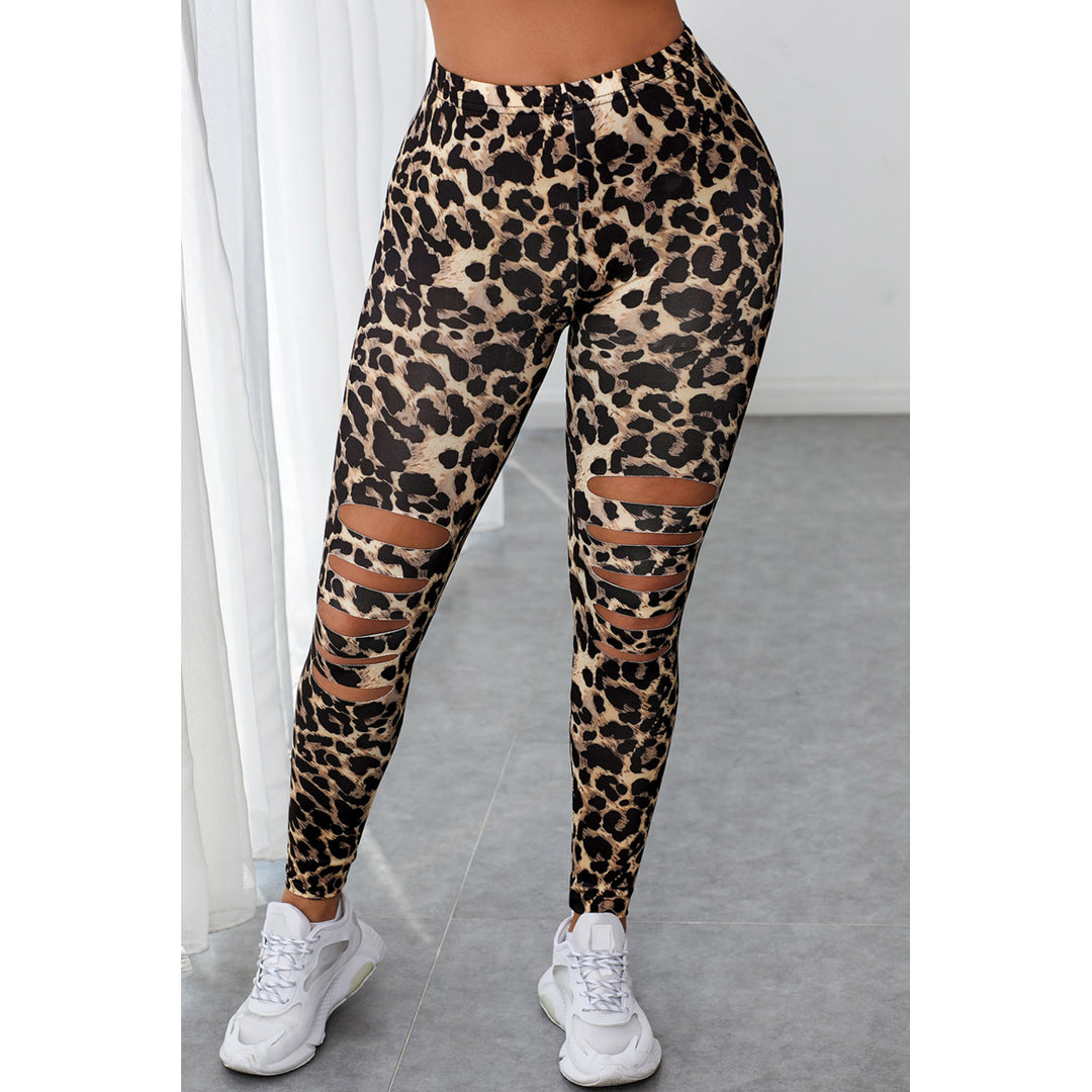 Womens Leopard Hollow Out Fitness Activewear Leggings Image 3