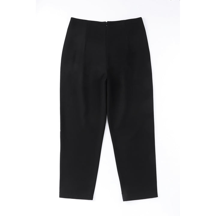 Womens Black Double Breasted Pleated Casual Cropped Pants Image 2