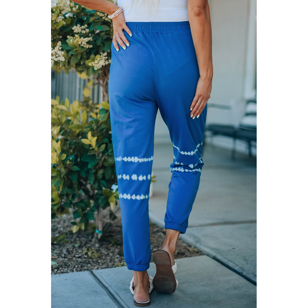 Women's Blue Tie Dyed Print Elastic High Waist Jogger Pants Image 2