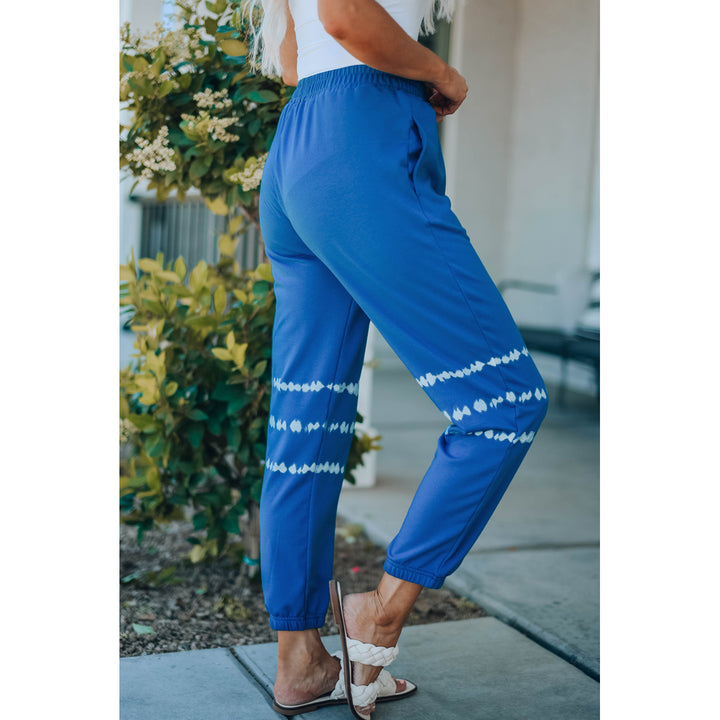 Women's Blue Tie Dyed Print Elastic High Waist Jogger Pants Image 1